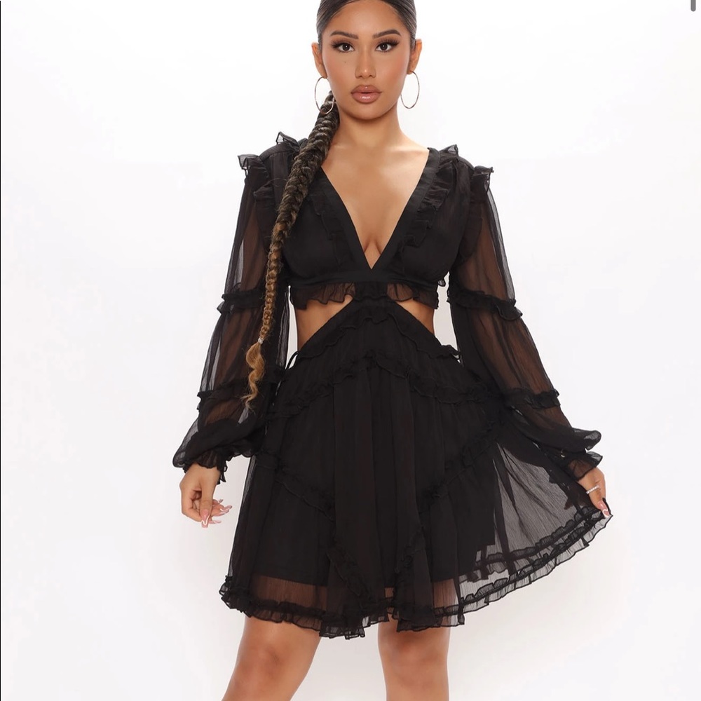 Fashion Nova Hailey black ruffle lace up mini dress XS